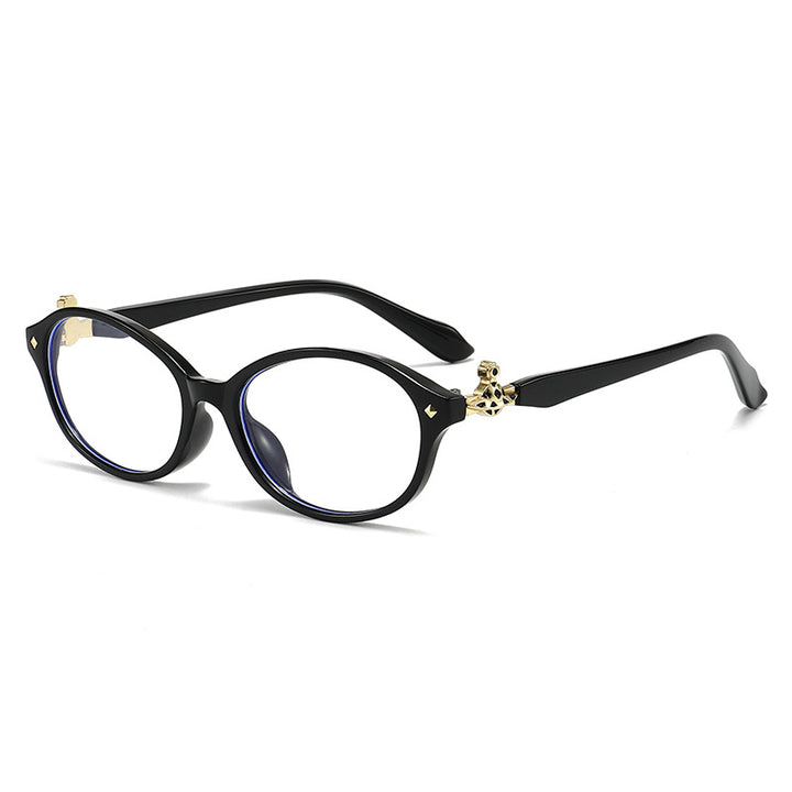 Dame motekunstig brille i elegant ova-design med gyldne aksenter Luvikno