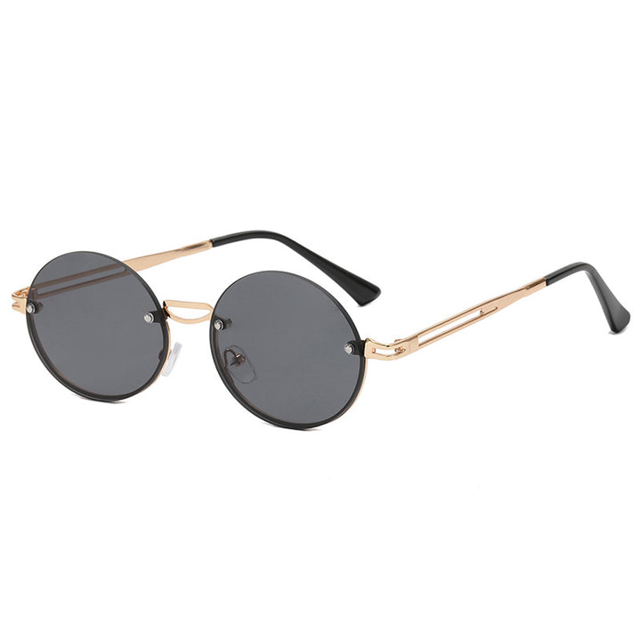 Dame rund solbrille med fin metallramme Luvikno