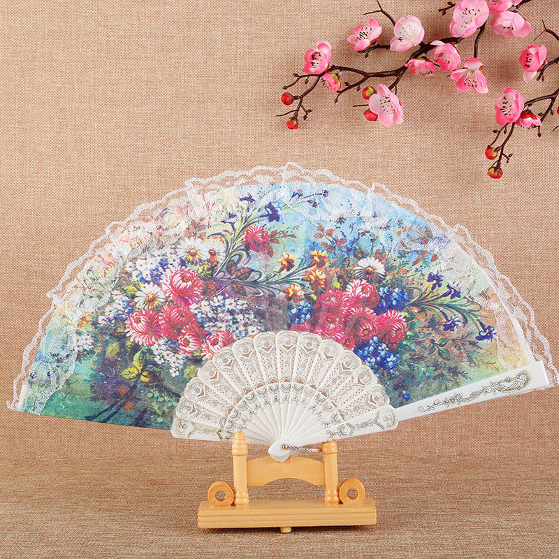 Dame Elegant Håndvifte med florale motiver Luvikno