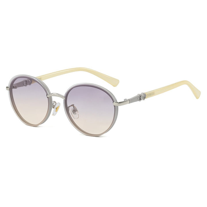 Dame elegant rund solbrille med speilende effekt Luvikno