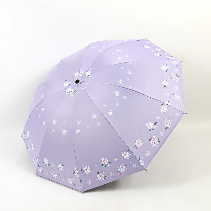 Kvinnes stilige sammenleggbare paraply med blomsterdesign Luvikno