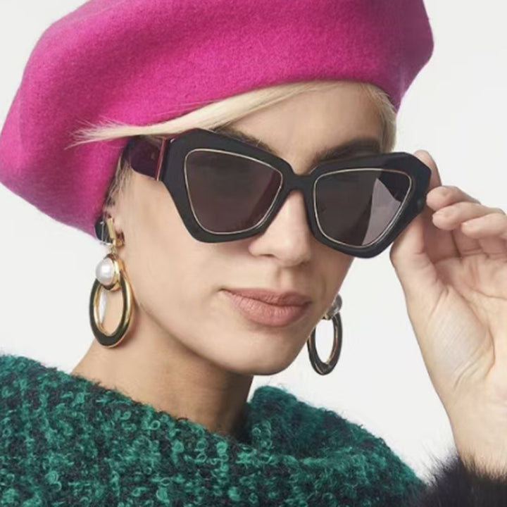 Dame trendy Cat-Eye solbriller med elegant ramme og UV-beskyttelse Luvikno