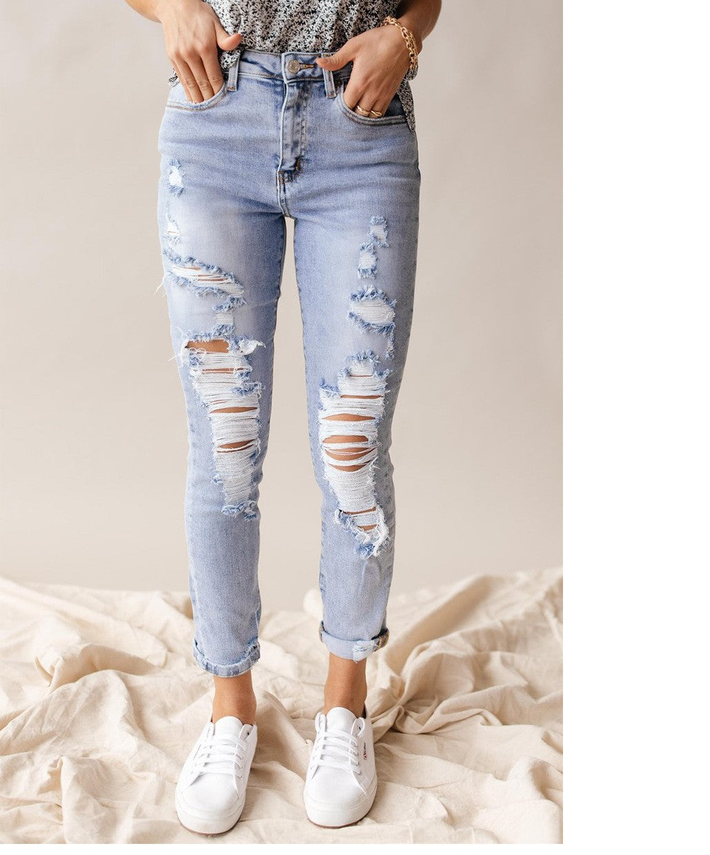 Naisten revityt skinny-farkut vintage-tyylillä, korkealla vyötäröllä ja purgeilla kahleilla Luvik