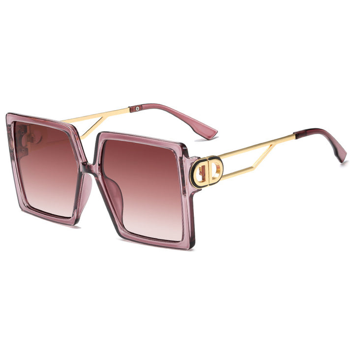Dame oversized firkantet solbrille med elegant metallramme og polariserte glass Luvikno