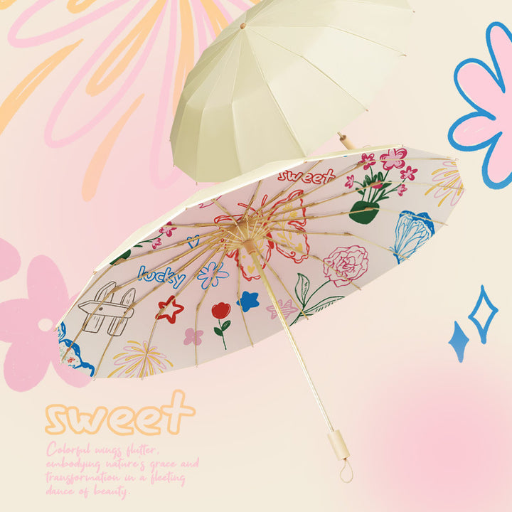 Dame elegant designer-paraply med blomsterdesign Luvikno