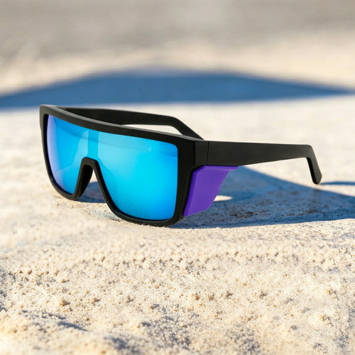Dame sport solbriller i moderne design med bred ramme og polariserende linser Luvikno