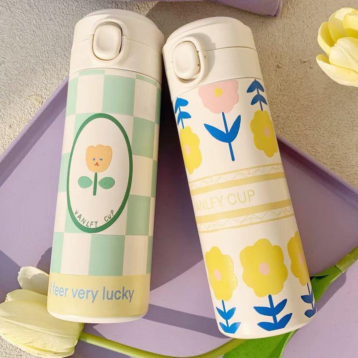Damen Isolert Drikkeflaske med funksjonelt lokk og kreativt blomstermotiv Luvikno