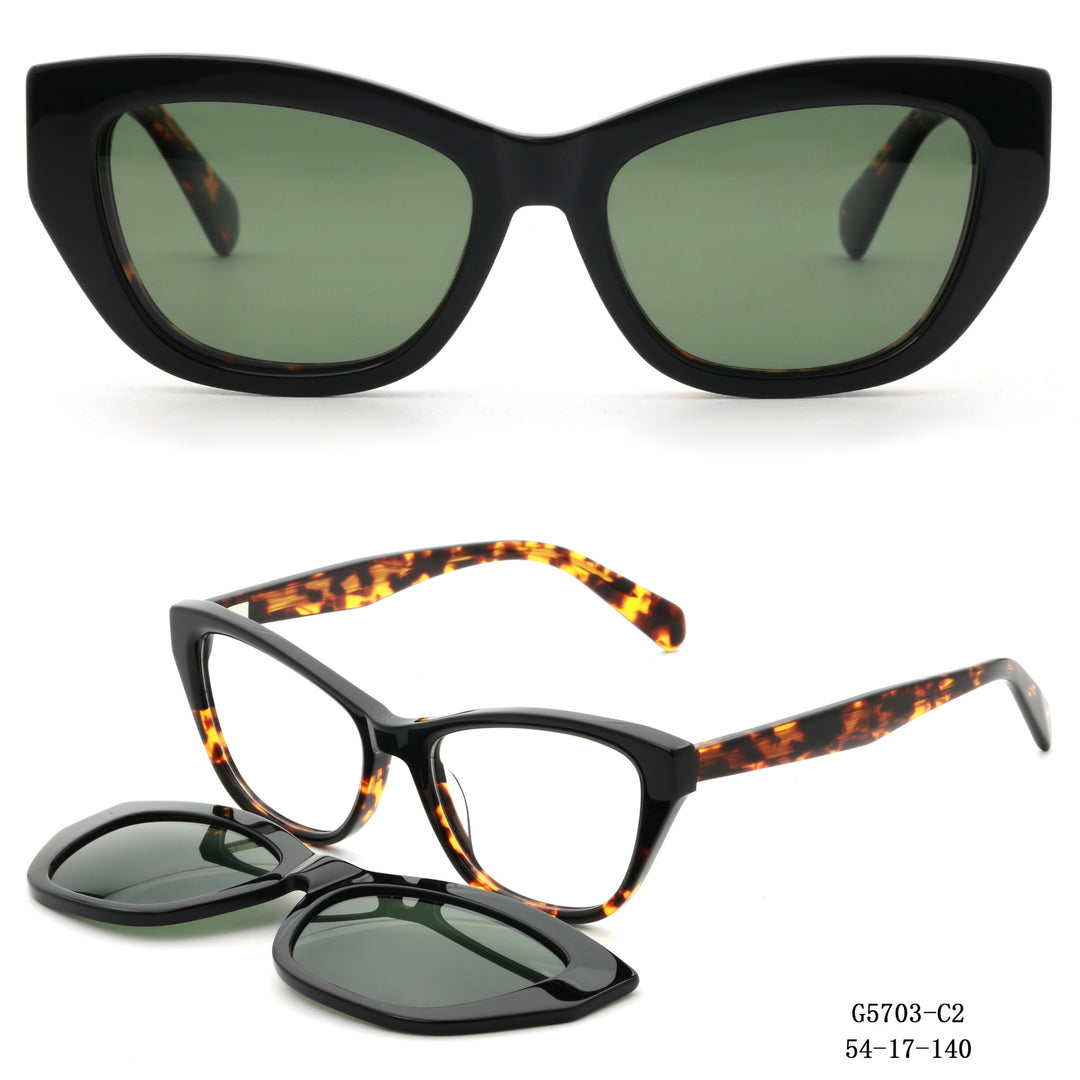 Dame Kunstnerisk utformet Cat-Eye solbriller med avtakbare glass Luvikno