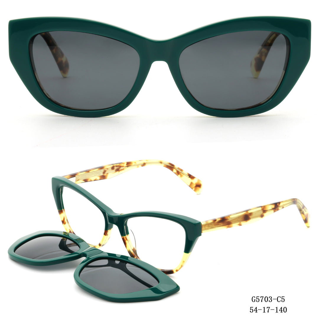 Dame Kunstnerisk utformet Cat-Eye solbriller med avtakbare glass Luvikno