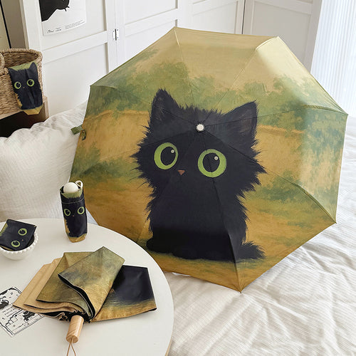 Dame foldere paraply med kreativt kattemotiv Luvikno