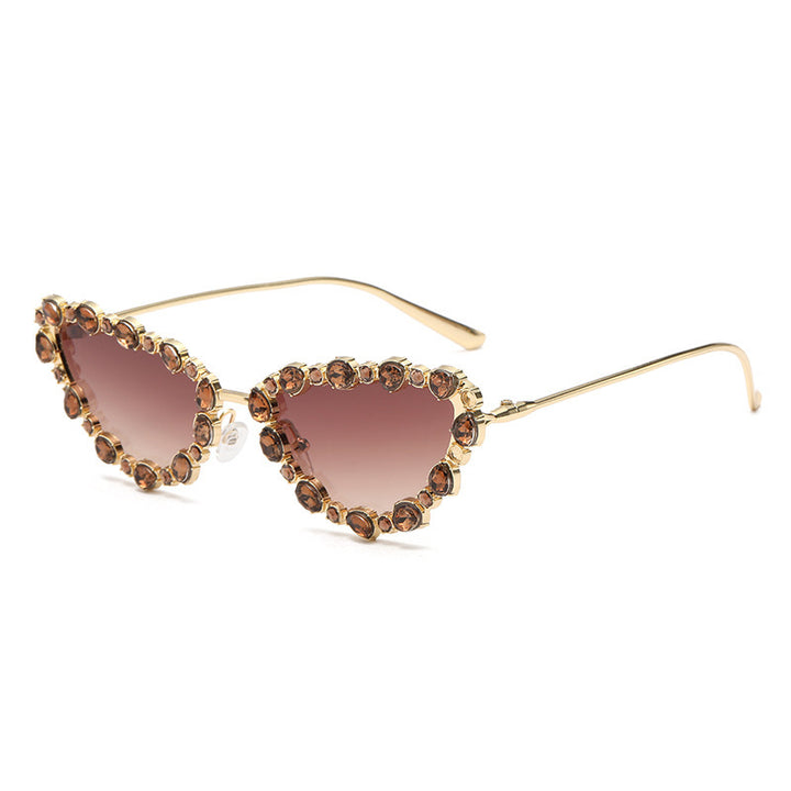 Dame elegant Cat-Eye solbriller med glamorøs steindekorasjon Luvikno