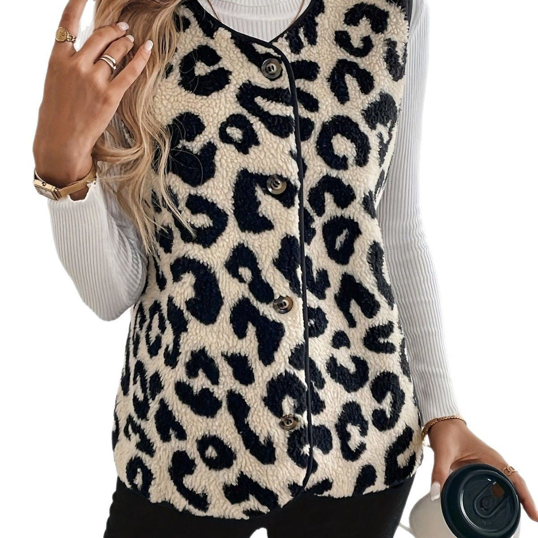 Luvik | Dame Myk Syntetisk Pels Vest med Leopardskrift