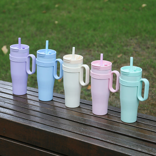Dame isolert drikkekopp med sklisikker håndtak og integrert sugerør Luvikno