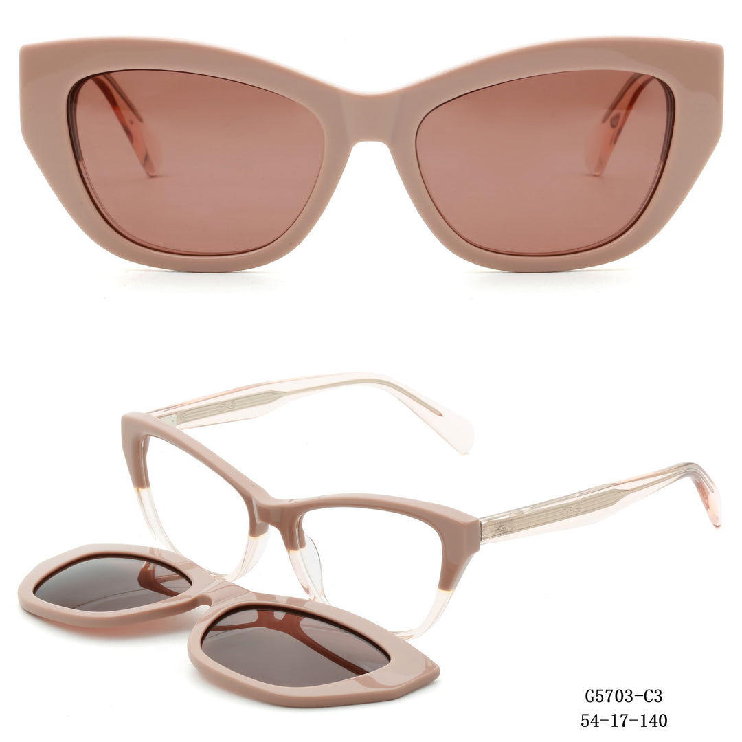 Dame Kunstnerisk utformet Cat-Eye solbriller med avtakbare glass Luvikno