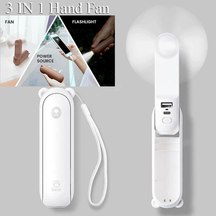 Unisex en størrelse sammenleggbar oppladbar håndvifte med innebygd powerbank og doble USB-ladeporter Luvikno