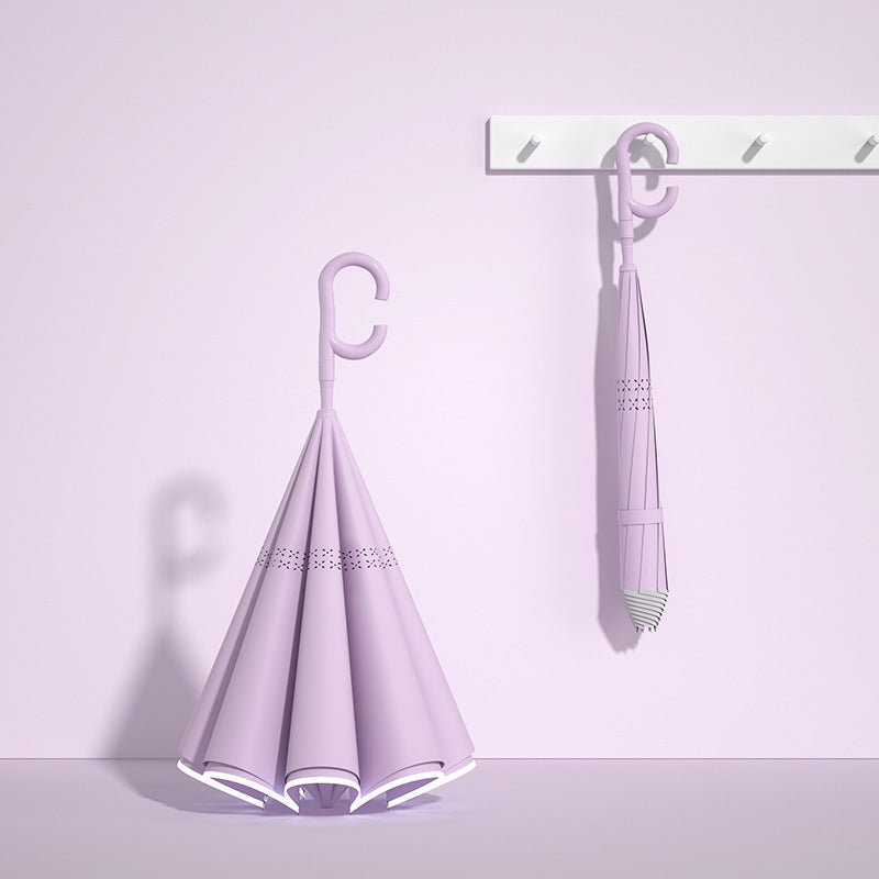 Damer innovativ mini sammenleggbart paraply med ergonomisk håndtak Luvikno
