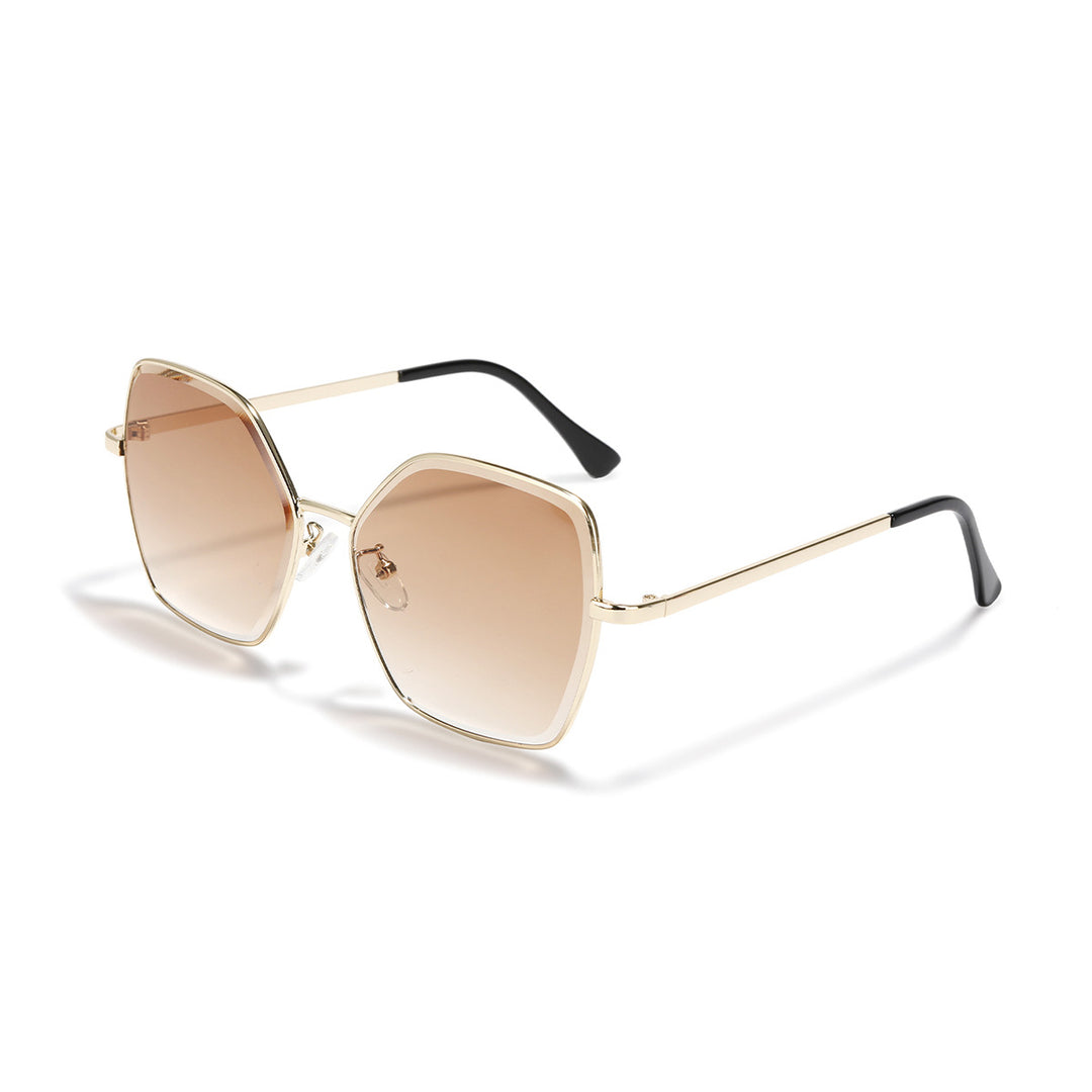 Dame geometrisk solbrille med fashionable gullramme Luvikno