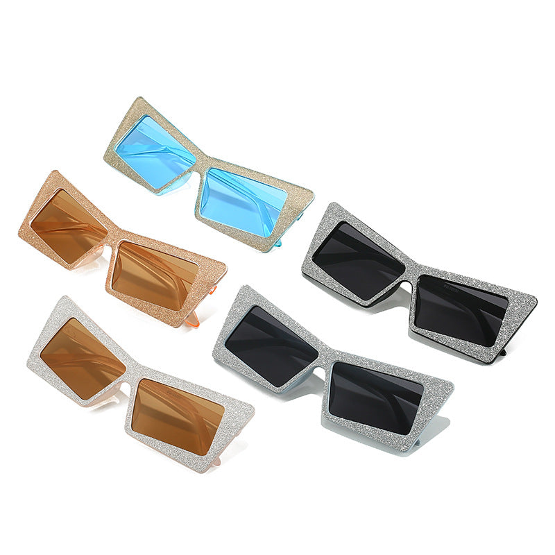 Dame geometrisk solbrille med glitrende elementer Luvikno
