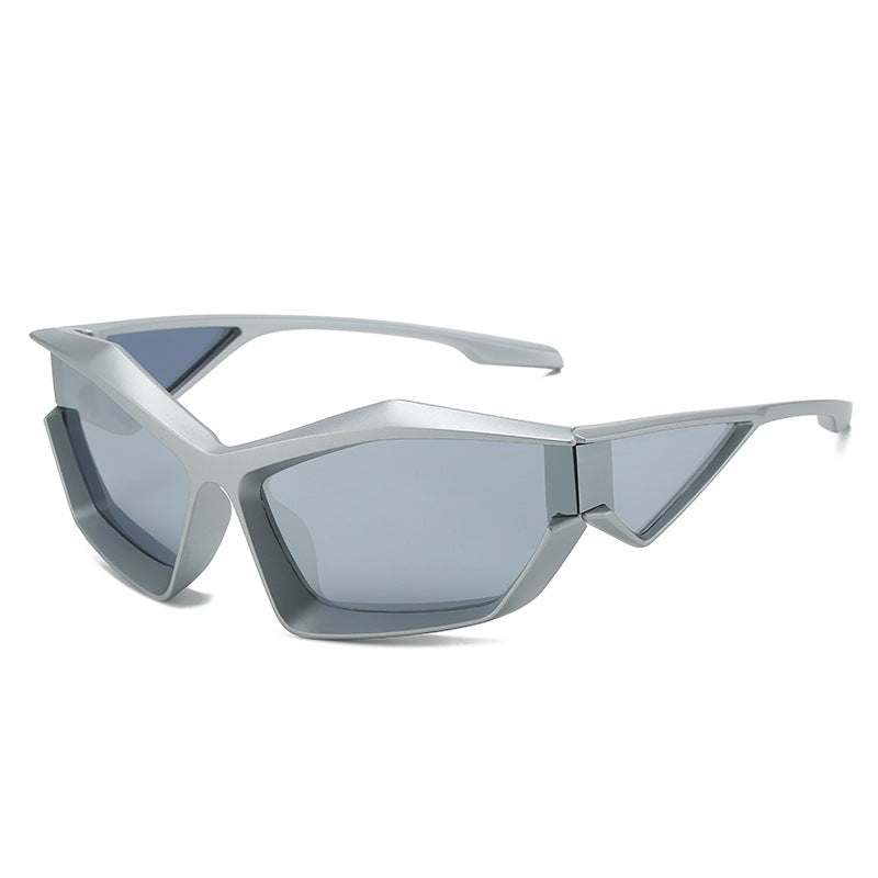 Dame sporty performance solbriller med moderne geometrisk ramme Luvikno