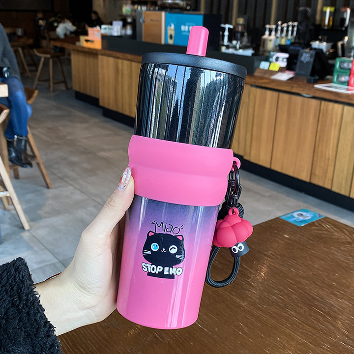 Dame leken kaffekopp med silikondeksel og integrert anheng Luvikno