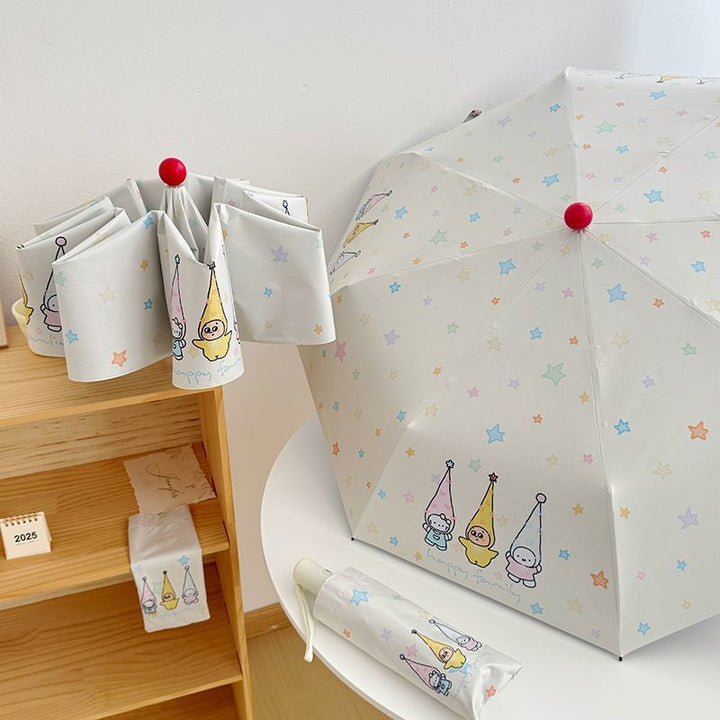 Dame Faltregn Umbrella med lekent familie motiv Luvikno