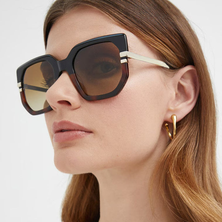 Dame geometrisk solbrille med luksuriøs gullramme og polariserte glass Luvikno