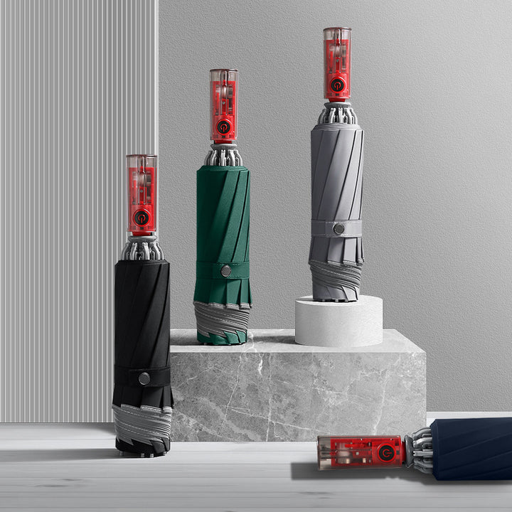 Dame automatisk paraply med ergonomisk grep og innovativt sammenleggingssystem Luvikno
