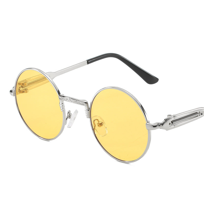 Dame rund modisk solbrille med fint metallramme Luvikno