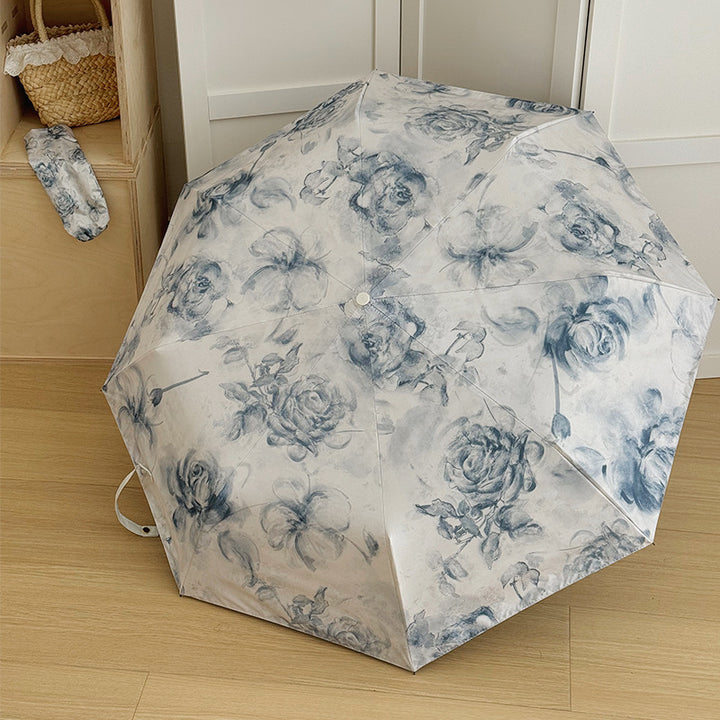 Dame sammenleggbar paraply med romantisk blomsterdesign Luvikno