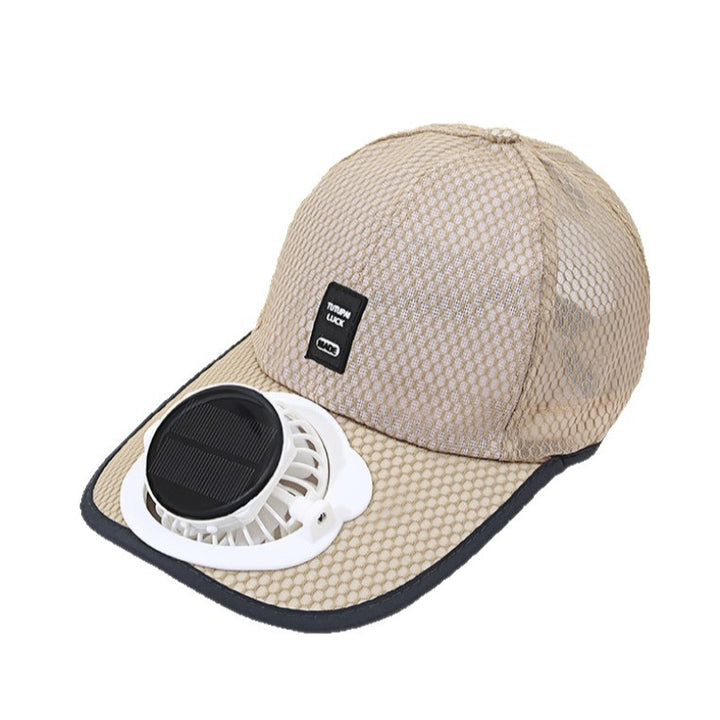 Ventilert baseball cap med integrert solfan i visiret og pustende nett Luvikno