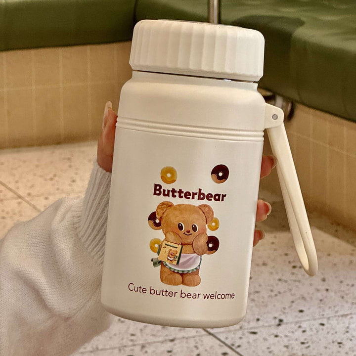 Damen-Isolier-Trinkflasche mit praktischem Tragegriff und niedlichem Tiermotiv Luvikno