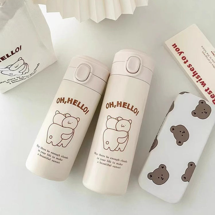Damen Isolierflasche mit sicherem Druckverschluss und süßem Tierdesign Luvikno