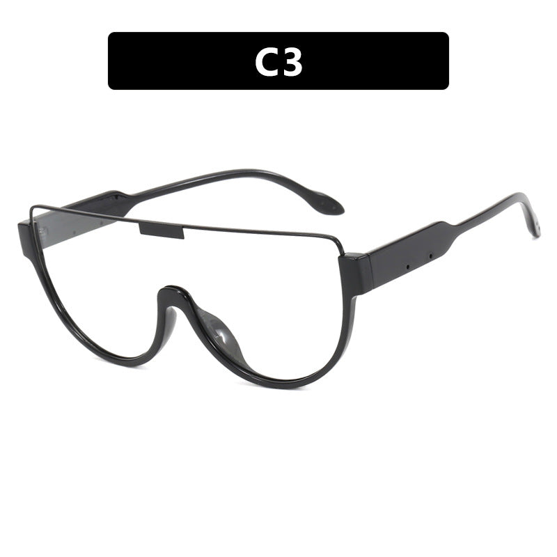 Dame futuristisk oversized solbrille med klar full-rim ramme Luvikno