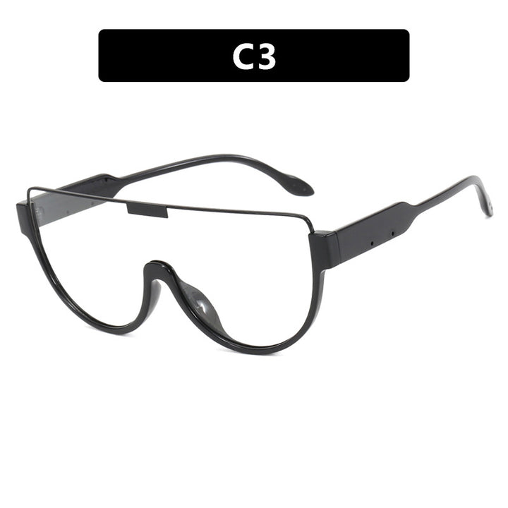 Dame futuristisk oversized solbrille med klar full-rim ramme Luvikno