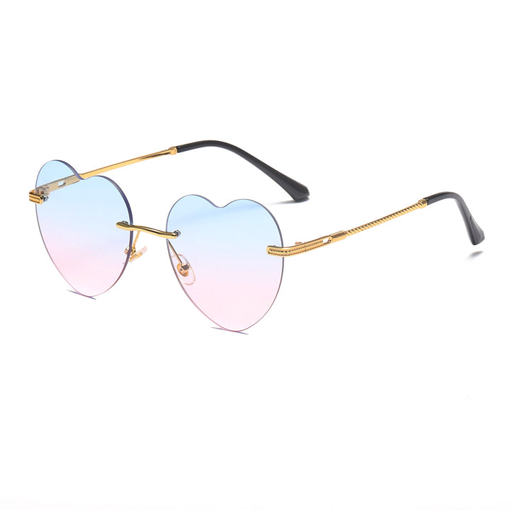 Dame hjerteformet solbrille med speilglass og gullramme Luvikno