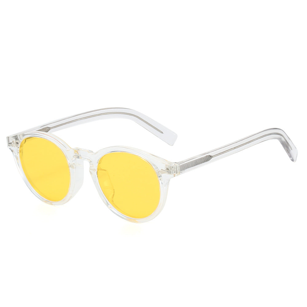 Dame trendy solbriller med transparent ramme og gule glass Luvikno