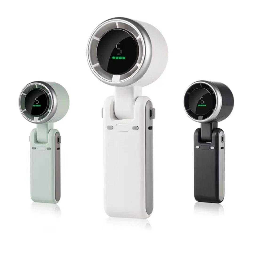 Unisex nan faltbar bladløs håndventilator med digitalt batteriindikator justerbart vippehode USB-C ladeport Luvikno