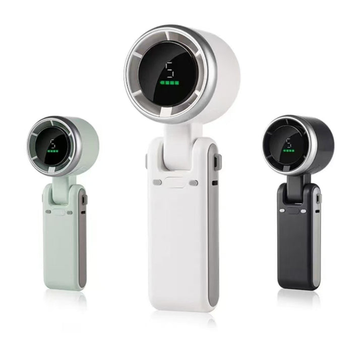 Unisex nan faltbar bladløs håndventilator med digitalt batteriindikator justerbart vippehode USB-C ladeport Luvikno