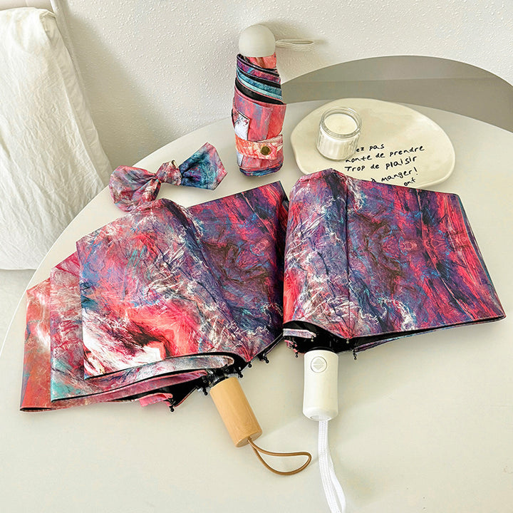 Dame sammenleggbart paraply med kreativt kunstdesign Luvikno