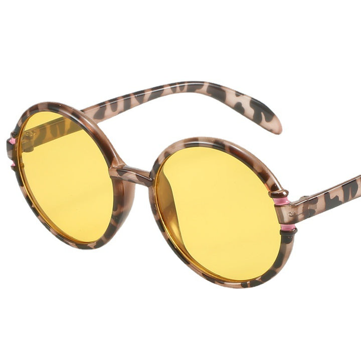 Dame rund solbrille i trendy leopardmønster med UV-beskyttelse Luvikno