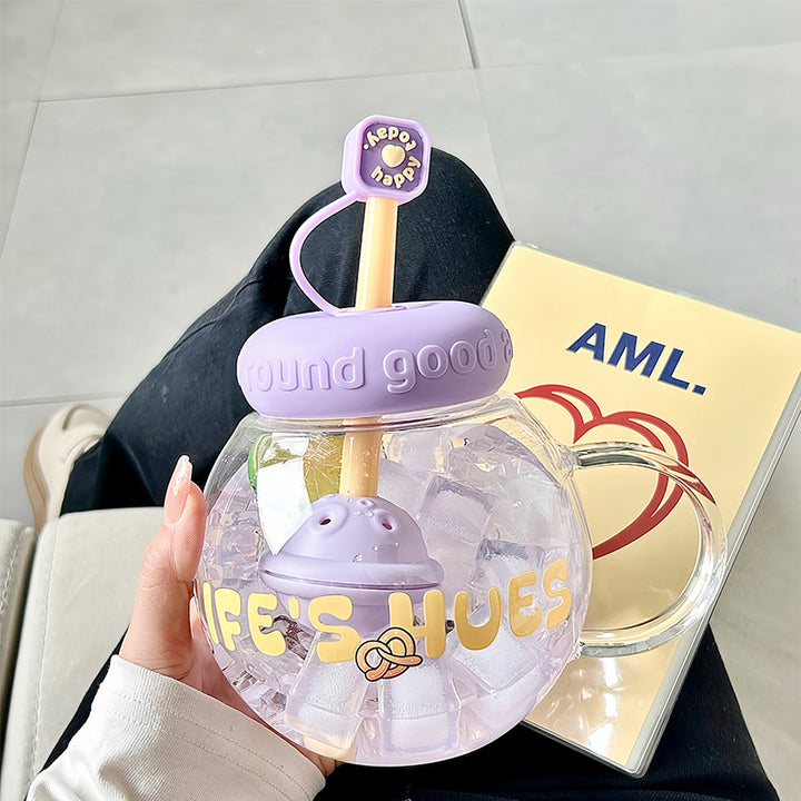 Dame drikkebeholdere med integrert sugerør og design i en glad frukttstil Luvikno