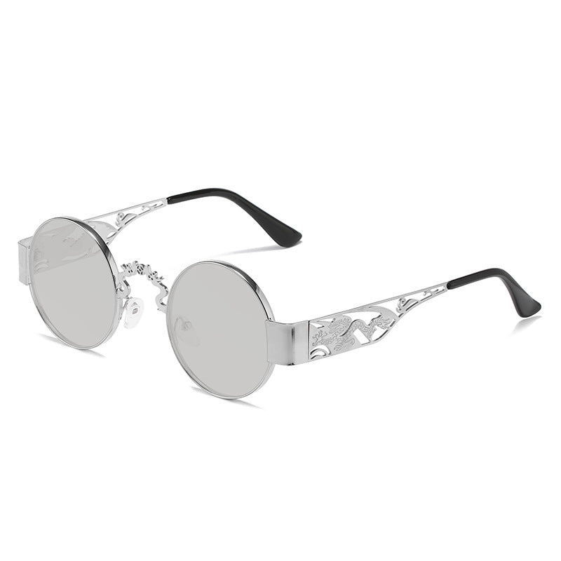 Dame kunstnerisk rundt solbrille med elegant filigranramme Luvikno