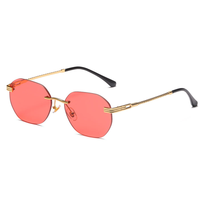 Dame moteriktig geometrisk solbrille med dekorativ metallegering Luvikno