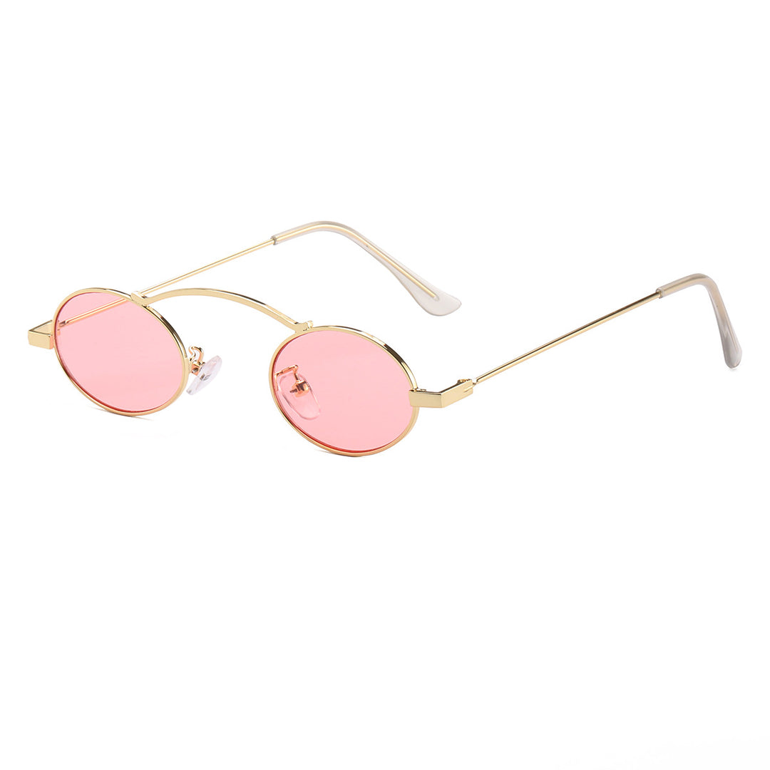Dame moteriktig solbrille med unike sirkulære rammer og karakteristiske linser Luvikno