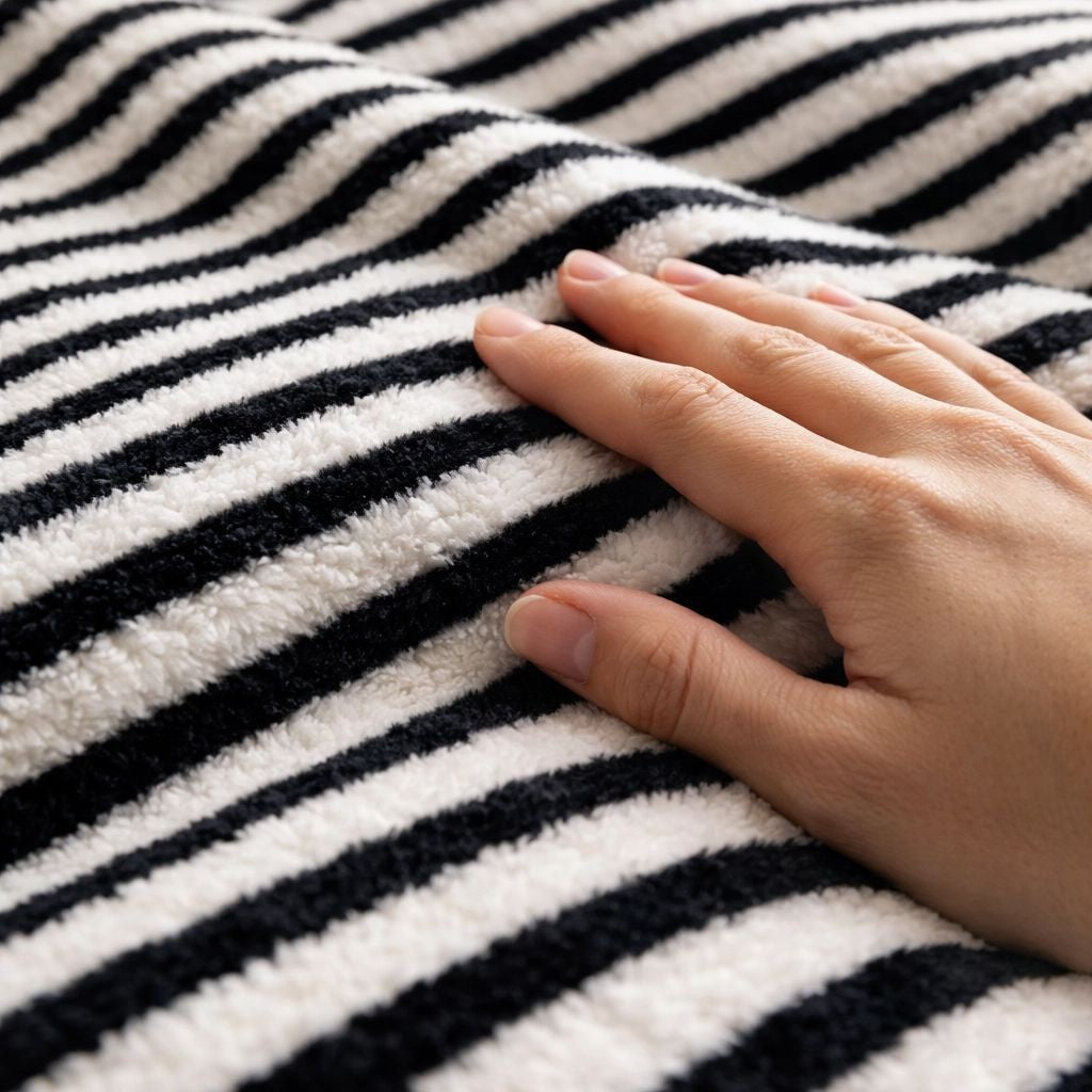 Dame varm komfortabel fleece-teppe med elegant stripe-struktur Luvikno