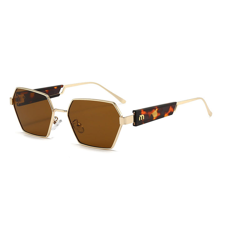 Dame Hexagon solbrille med luksuriøse metallakenter Luvikno