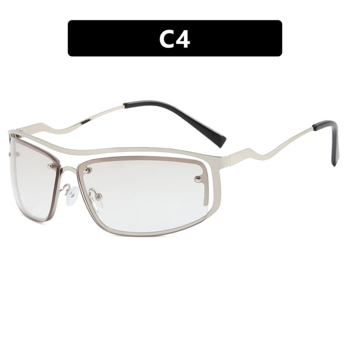 Damer futuristisk solbrille med elegant metallramme og høye transparente glass Luvikno