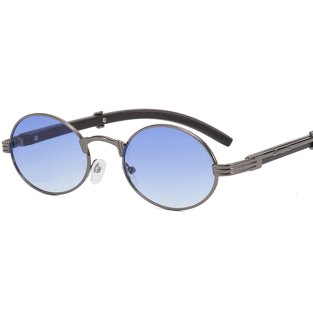 Dame rund designer solbrille med innovativ metallramme Luvikno