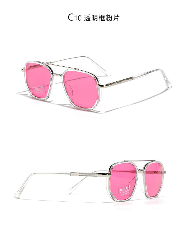Dame kvadratisk solbrille med polarisert glass og elegant metallramme Luvikno