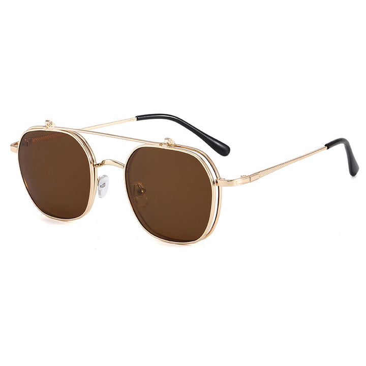Dame geometrisk oversized solbrille med elegant gullramme Luvikno
